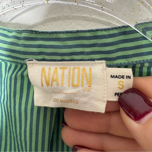 Nation LTD Geneva Blouse Havana Green Poplin Puff Sleeve Button Down Size Small - Picture 7 of 10